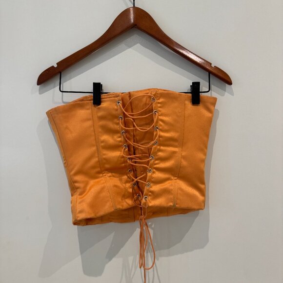 Danielle Guizio Satin Lace-Up Corset Top – Orange (Size S) - Picture 11 of 13